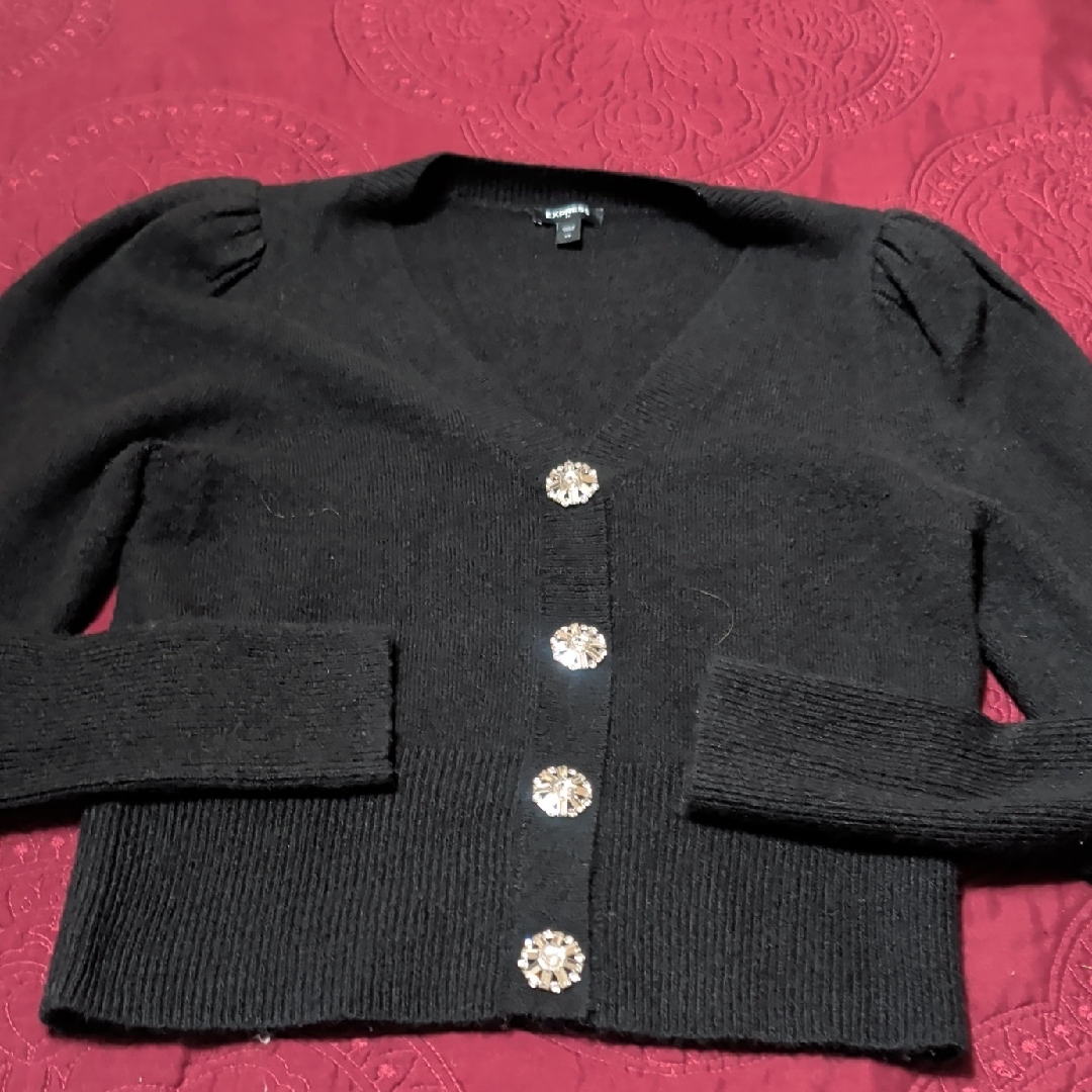 Express Black Cardigan With Crystal Buttons